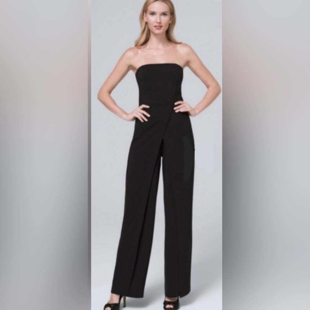 White House Black Market Strapless Split Leg Jumpsuit EUC Black Size 0